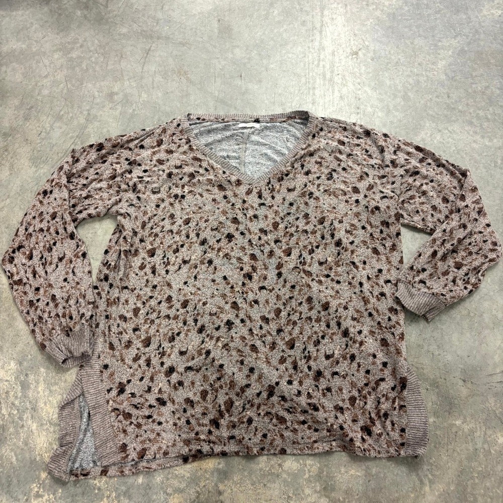 Maurices Womens XXL Leopard Print Long Sleeve V Neck Knit Top Brown Black Plus